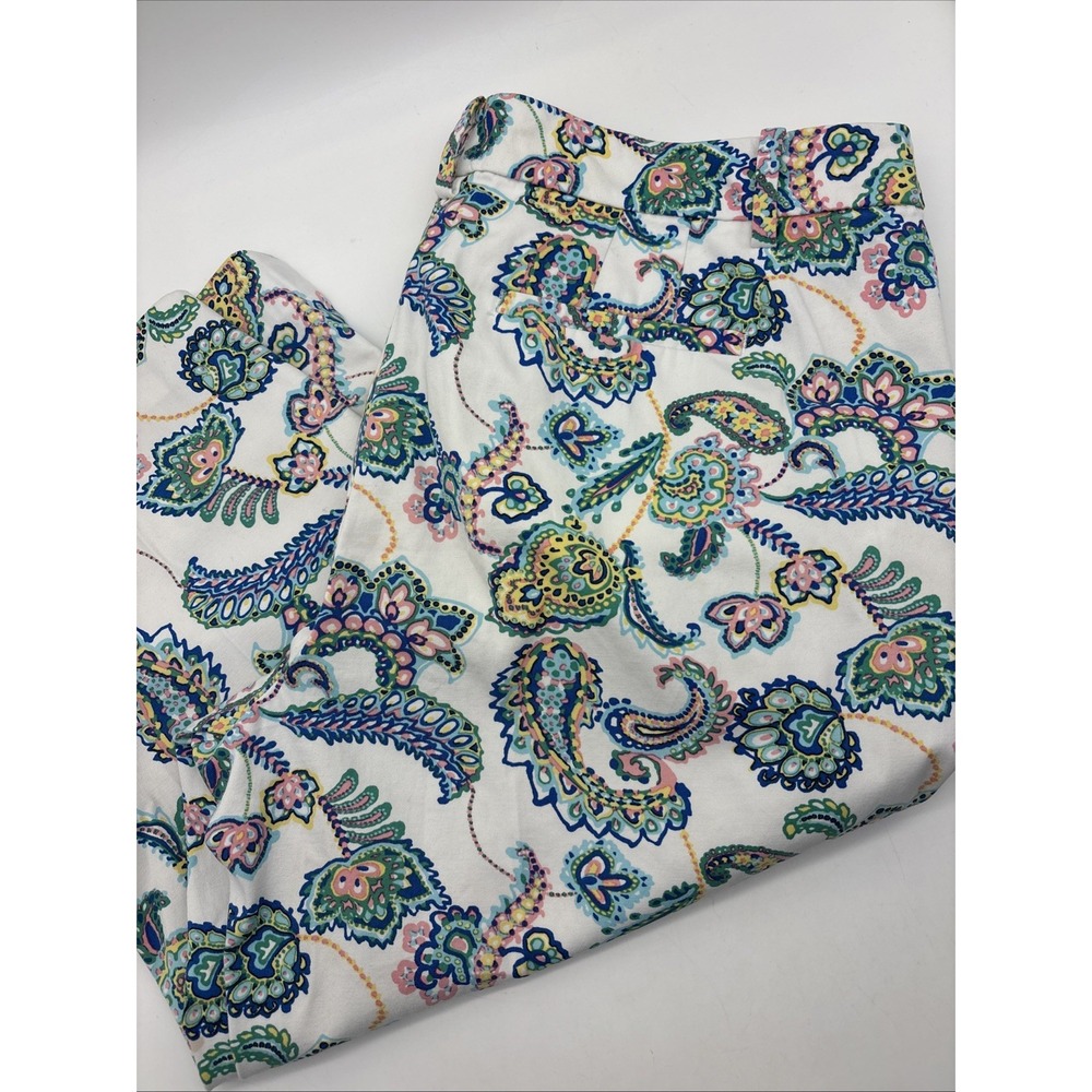 TALBOTS Perfect Skimmer Petite Pants Women's 12P (34x18.5) White Blue Paisley
